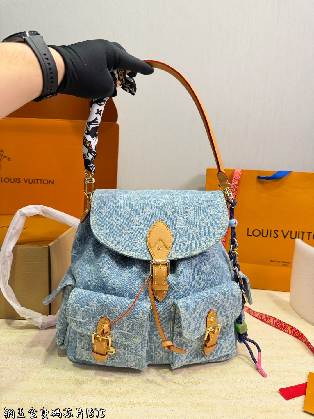 LV Denim Blue Rivet Backpack Monogram Canvas Cowhide